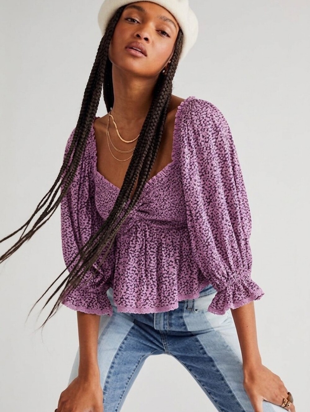 Free People Brittnee Smocked Blouse Women’s Size Small Babydoll Bohemian